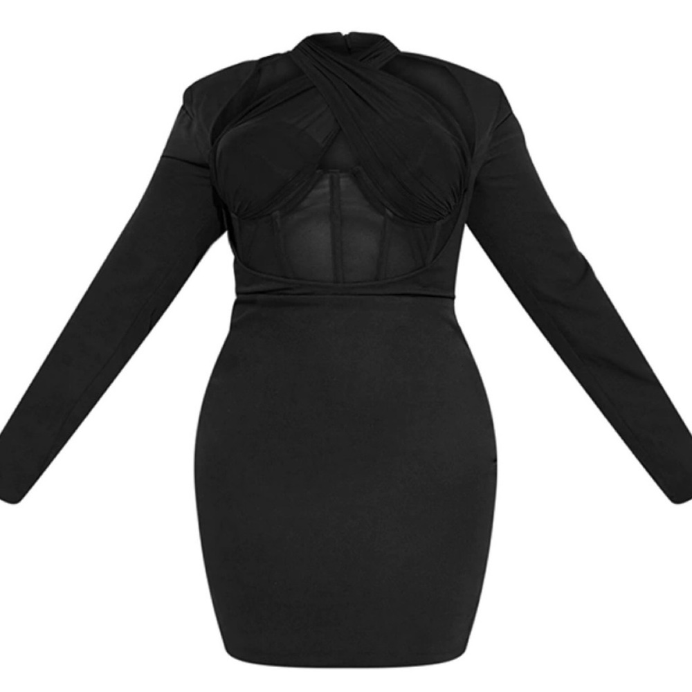 Plus Black Corset Cross Front Bodycon Dress